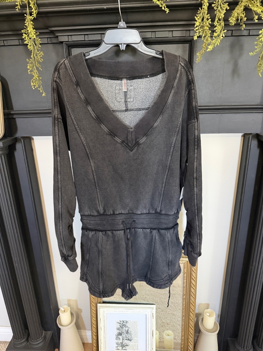 Free People Movement Washed Black V-Neck Pullover Romper